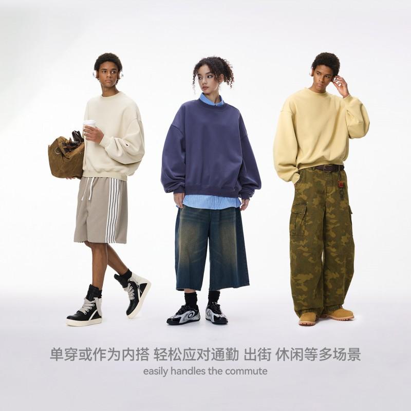 J Mens Fleece Crewneck Sweatshirt 2025 Winter 340g Casual Loose Fit
