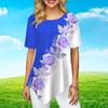 Women Plus Size Ladies Tee Shirts Rose Wreath Print Loose Casual Tops Female Irregular Summer Clothes