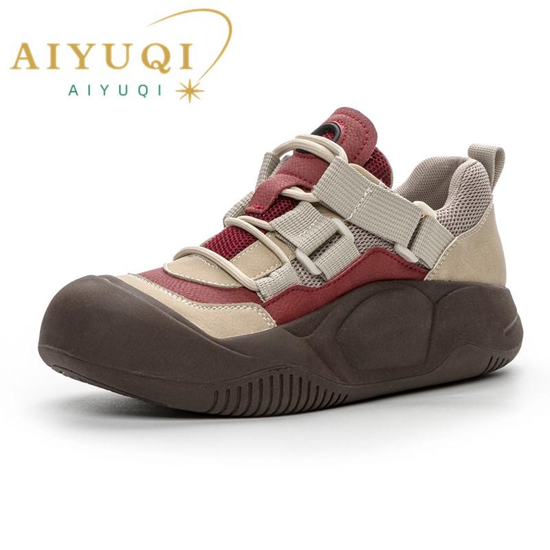 Модные женские кроссовки AIYUQI Ретро 2024 Весна Новые Нескользящие Женские Вулканизированные Туфли Натуральная Кожа Большой Размер 41 42 43 Женская Обувь