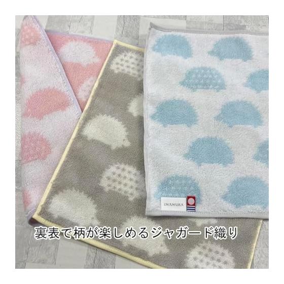 Imabari Towel Handkerchief Set - 2 Pack, Hedgehog Pattern, Blue & Pink, 25x25cm, 100% Cotton, Made in Japan. Cute, Stylish, Nordic Design. Absorbent,