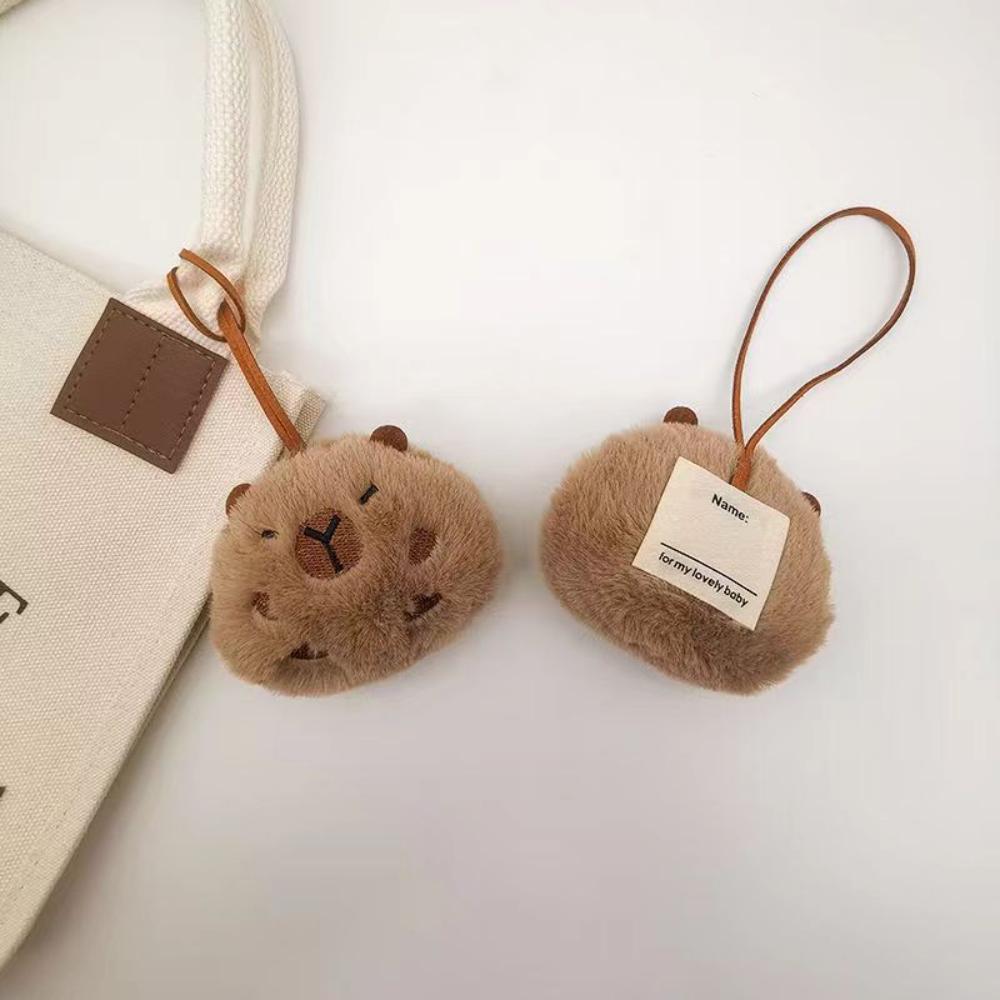 Kawaii Plush Capybara Keychain Anti-lost Mark Tag Key Holder For Kid Kindergarten Backpack Pendant Decor