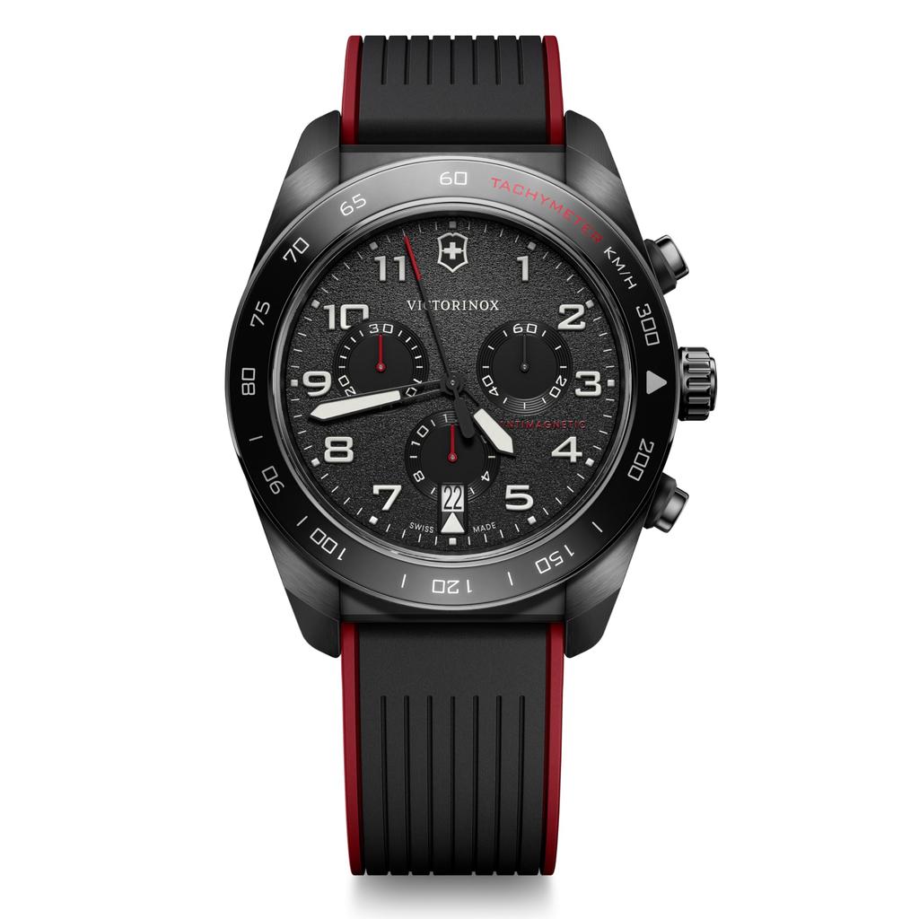 Victorinox SWISS ARMY Аналоговые кварцевые часы-хронограф Черно-красный резиновый ремешок Корпус из нержавеющей стали Сменный бренд Подарок Водонепроницаемые Мужские часы, Циферблат,