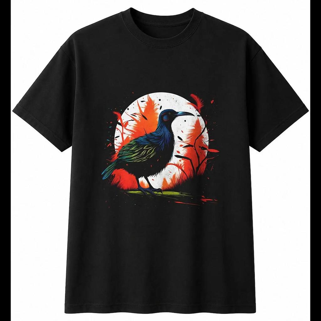 Dark Fantasy Kiwi Bird With Feathers Unisexs T Shirt Black 100 Cotton Ornithology Vintage Graphic Slightly Soft
