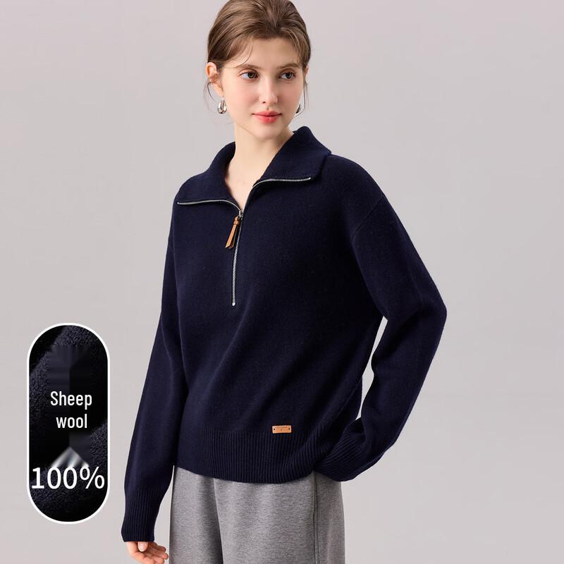 Snowforte Women's Merino Wool Half-Zip Lapel Knit Sweater