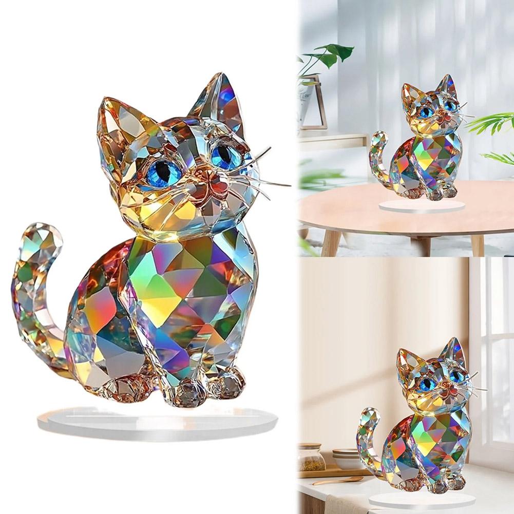 2D Colorful AnimaL Acrylic Crystal Cat Figurine Beautiful Desktop Ornaments Sculptures Decoration For Home,Office