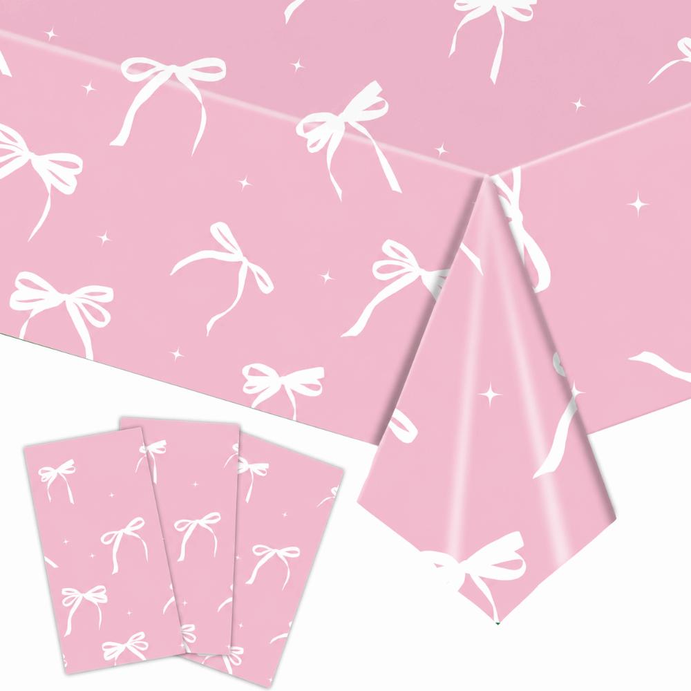 Bow Birthday Theme Table Cover Plastic Tablecloth New Table Clothes for Girls Kids