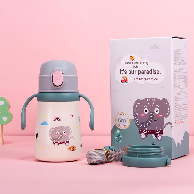 Детский термос из нержавеющей стали с мультяшным принтом, трубочкой, ручкой, ремешком и персонализированной бутылкой для воды для школьников