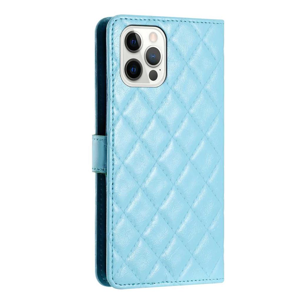 Quilted Pattern Faux Leather Wallet Case for iPhone 7 8 XS 11 12 13 14 15 16 17 Series, 360° Protection with Card Slots & Stand