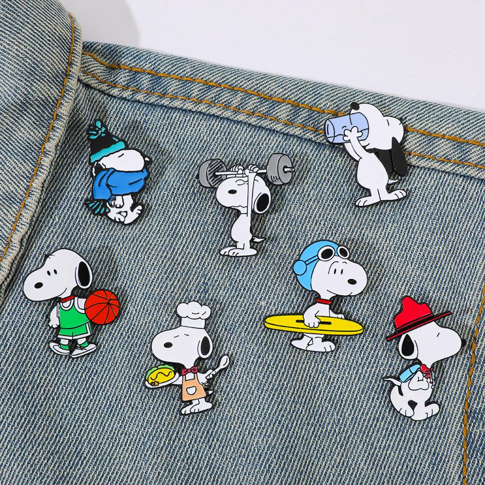 Snoopy Enamel Pins Set Cute Cartoon White Dog Brooches Lapel Badges for Backpack Creative Gift for Friends