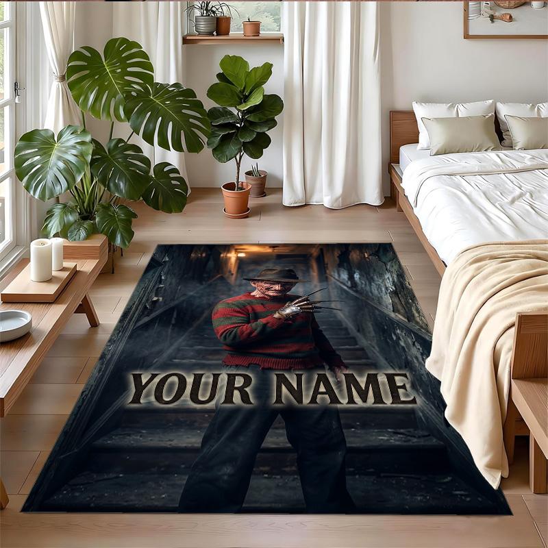 Crystal Velvet Rug Custom Name Text, Soft Non Slip Floor Mat Home DecorA Nightmare on Elm Street Freddy Krueger