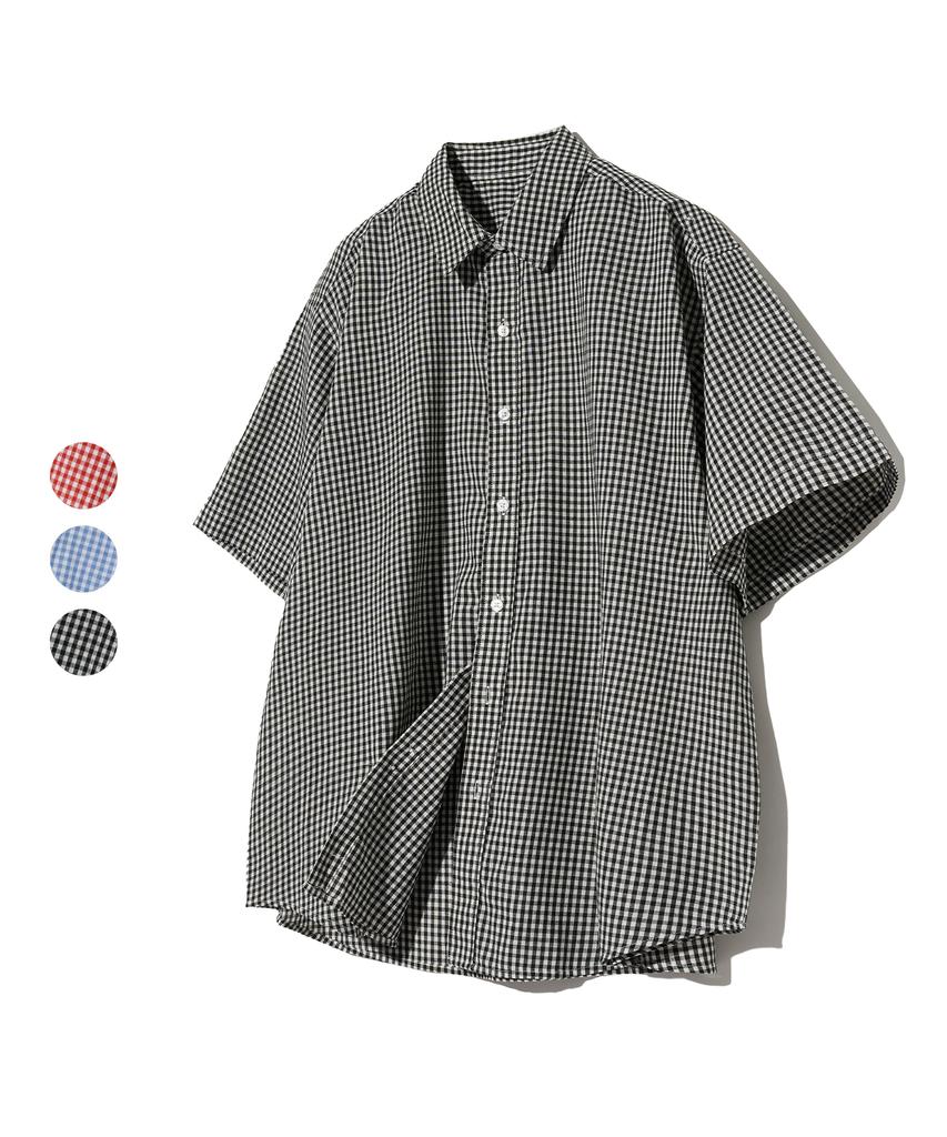 STANDARDERROR 87-Stan072 Classic Oversized Short Sleeve Gingham Check Shirt (B Type)
