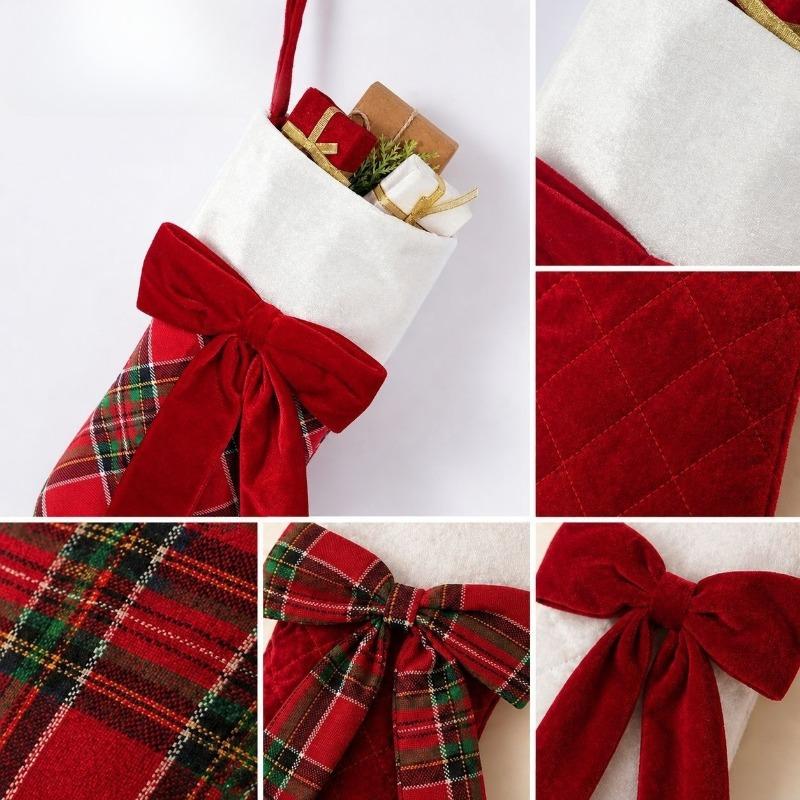 Christmas stockings 18-inch bow plaid style, popular fireplace hanging bag in Europe and America, Christmas tree decoration gift bag, three styles