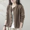 Autumn Winter Solid Color Round Neck Casual Fashion Cardigan Top Women Pocket Knitting Button Coat Sweater