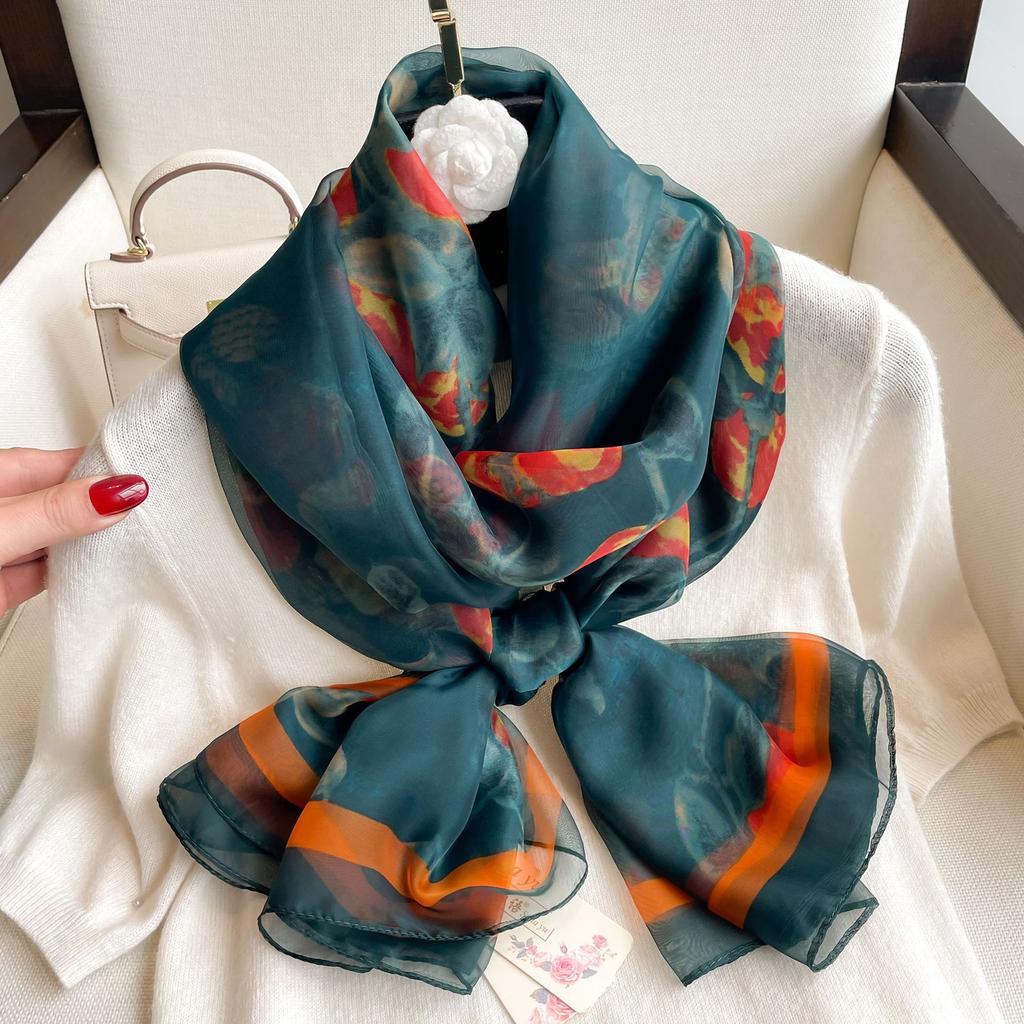 Summer Scarf Women Outdoor Sunscreen Shawl Soft Bandanna Foulard Female Floral Silk Shawl Lady High Quality Head Hijab Wrap