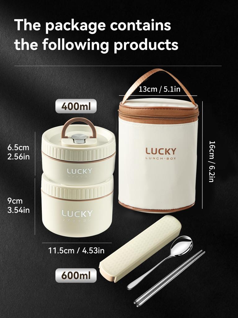 Insulated Bento Lunch Box With Tableware Microwave Safe Portable 304 Stainless Steel Food Storage Container Stackable