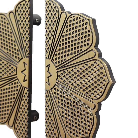 Ethnic Flower Carving Design 20.32 Cm Brass Door Handle Pair, Brass Main Door Handles, Standard, Pack of 2