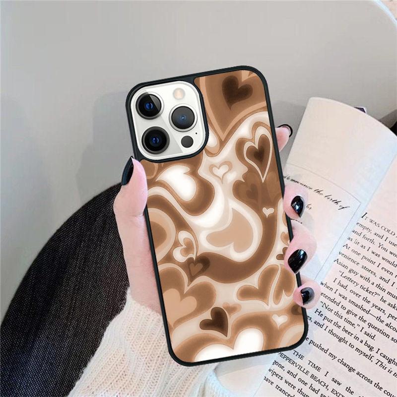 Эстетичный чехол для телефона 'Latte Love Brown Heart' для iPhone 17 Air 16 15 14 plus 12 13 Pro max Защитная крышка coque