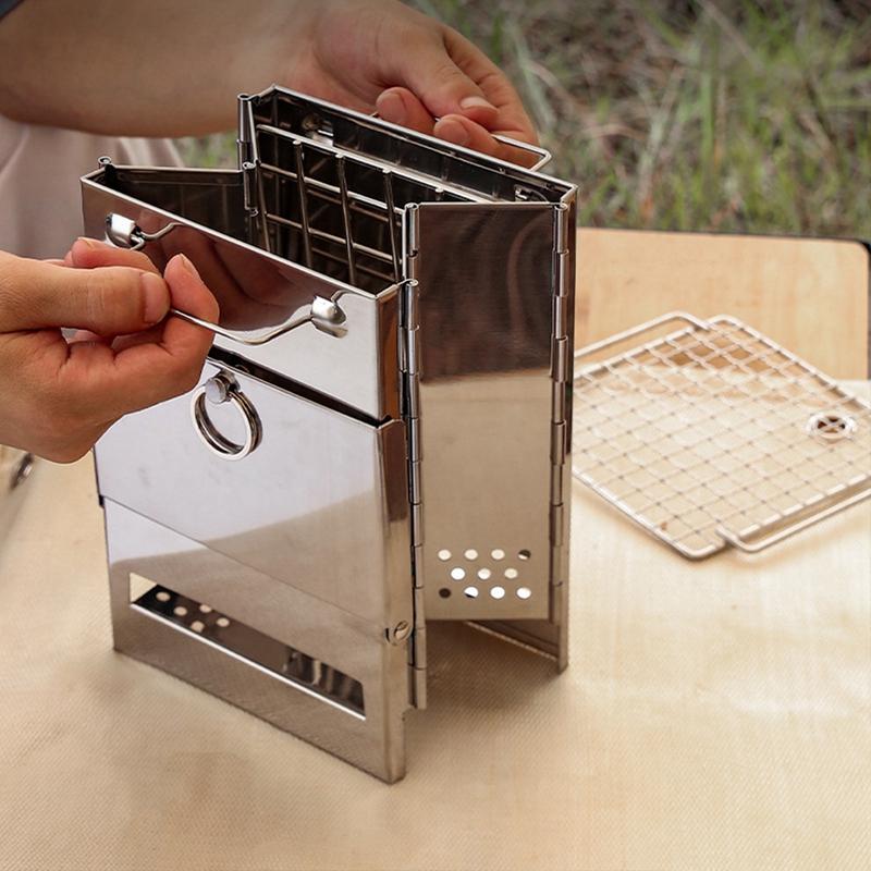 Портативная складная печь-барбекю из нержавеющей стали, угольный гриль для кемпинга на открытом воздухе, дровяная печь, отопительная печь