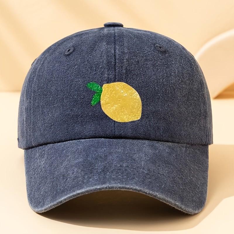 Lemon Graphic Print Denim Baseball Cap Unisex Washed Casual Outdoor Adjustable Hat