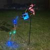 Decorative Flowing Water Effect Lamps Flamingo Garden Statue with Solar Watering Can Lights, Iron Decor for Terrace Path Outdoor Lawn Ornament