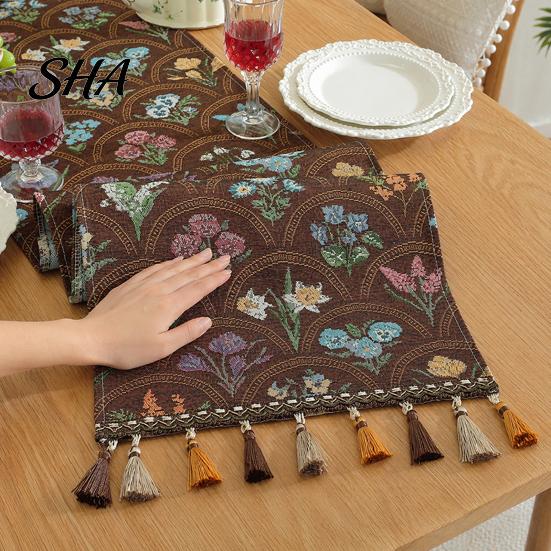 Elegant Dining Table Runner Jacquard Floral Runner, Vintage with Tassel Edges, Classic Style Farmhouse for Wedding Baby Shower Decor Charming