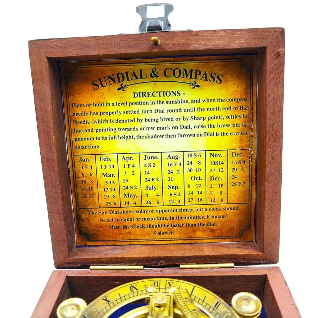 Sundial Compass for Hiking, 3 Inches Nautical Compass for Outdoor, Pocket Compass for Hiking, Camping Maritime Vintage Brass Sundial Compass