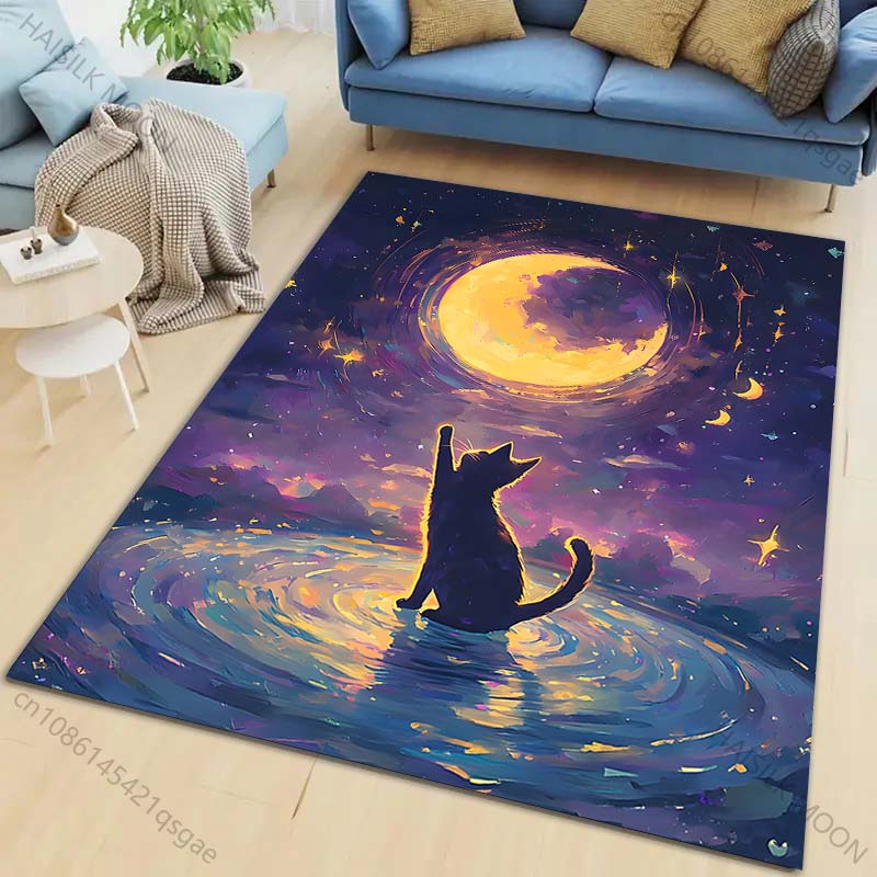 New product Cat and moon fantasy Carpet for Living Room Bedroom Bedside Floor Mat Cloakroom Child Play Mat Area Rug Large Size