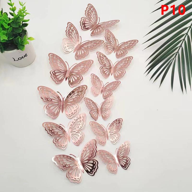 12Pcs 3D Hollow Butterfly Wall Decal Mirror Wall Stickers For Kids Room Home Wall Decoration Fridge Sticker Wedding Party
