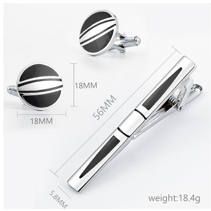 Набор запонок и зажима для галстука из черной эмали для мужской рубашки