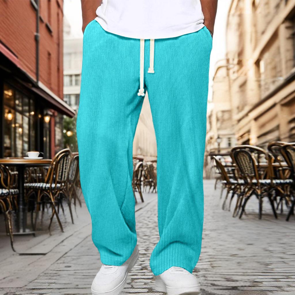 Мужские вельветовые брюки для отдыха с кулиской на талии, свободного кроя, повседневные прямые брюки с регулируемым поясом
