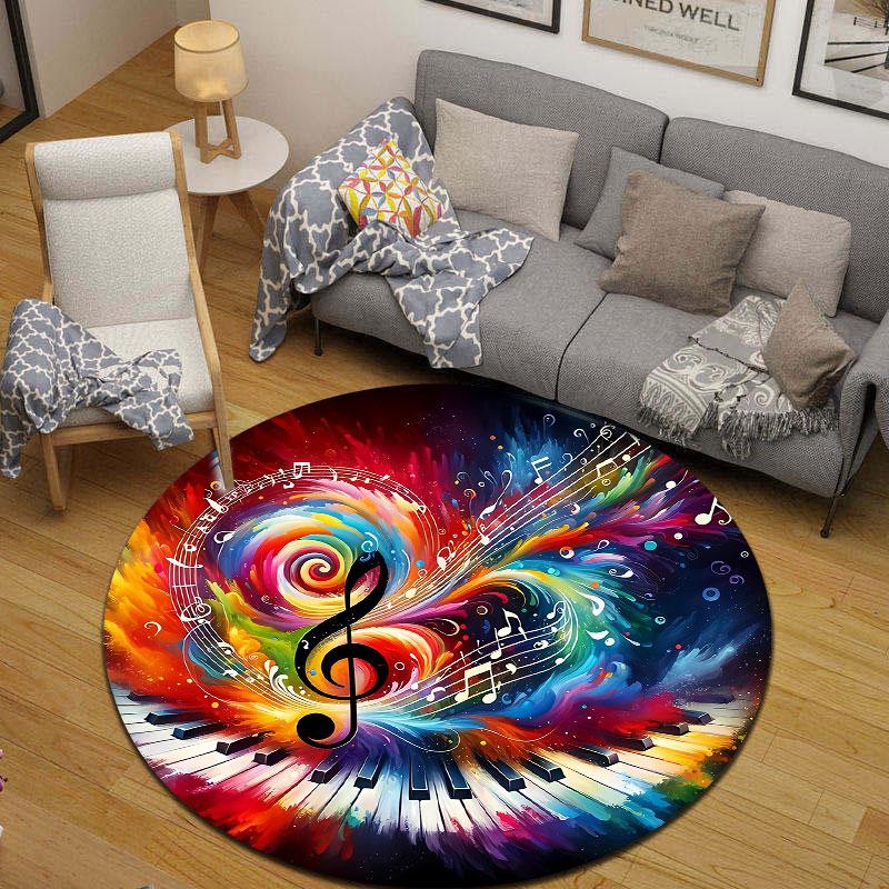 Boho Round Pop Art Multicolor Accent Rug, Non-Slip Floor Mat for Kids Room