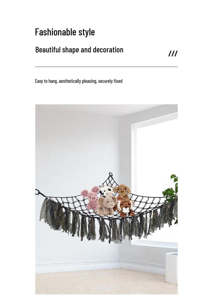Colorful Mesh Triangular Doll Storage Net Bag - Nordic Lace Wall Hammock for Children's Room