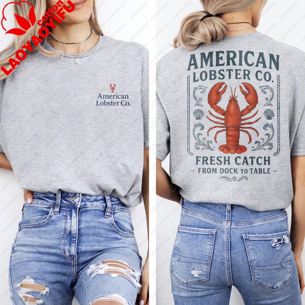 American Lobster Co Fresh Catch Tshirt Casual Summer Cotton Short Sleeve Oneck Fashion Beach Clothing Unisex Daily Life Tops