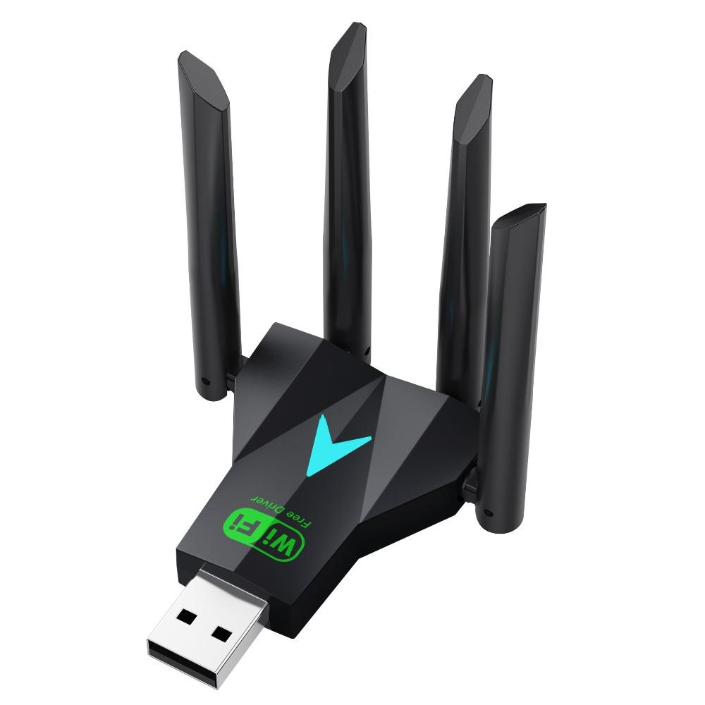 4-Antenna Design Dual Band WiFi USB Adapter USB3.0 Interface Dual Band 2.4G/5Ghz 1300Mbps WiFi Dongle Driver Free Powerful