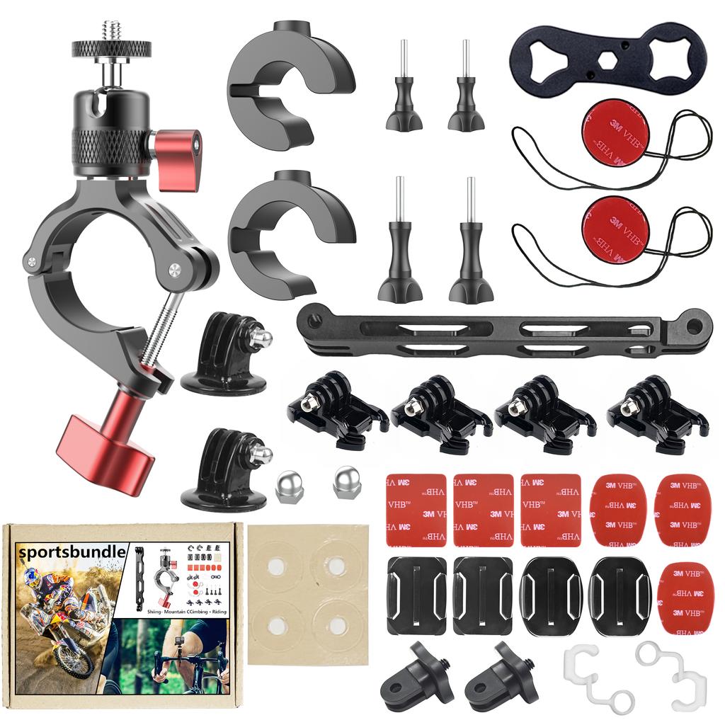 Premium Aluminum Helmet Curved Flat Bracket Bicycle Motorcycle Action Camera Clamp Mount for GoPro/DJI Osmo/Insta360 Riding Vlog