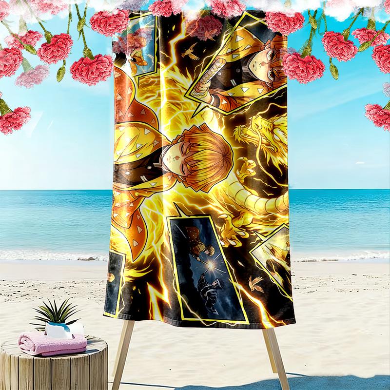 Zenitsu Agatsuma Print Beach Towel, Large Soft Quick Dry Towel for Beach Camping Swimming