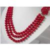 Красивое 20-дюймовое 3-рядное 9-миллиметровое красное коралловое круглое ожерелье кораллового цвета