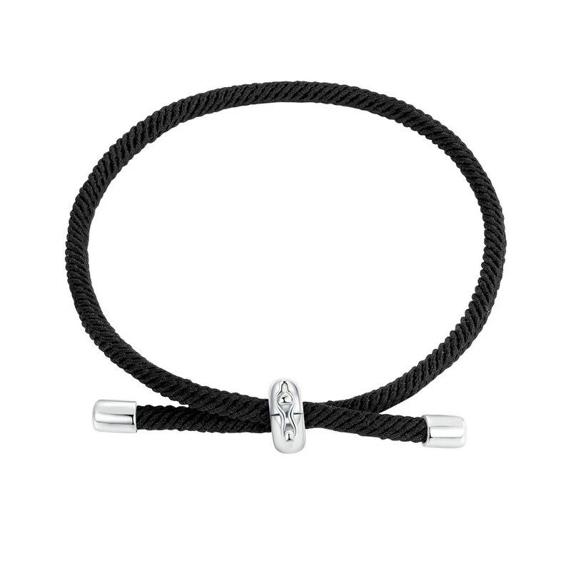 BAMOER ручной работы из стерлингового серебра 925 пробы, красные подвески на удачу, браслет для женщин и мужчин, красный, черный, регулируемая веревка, ювелирные изделия