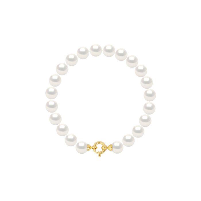 Bracelet - PEARLS & COLORS - Prestige - Perles d'eau douce rondes 8-9 mm - Perles blanches - Fermoir Or jaune 9 ct