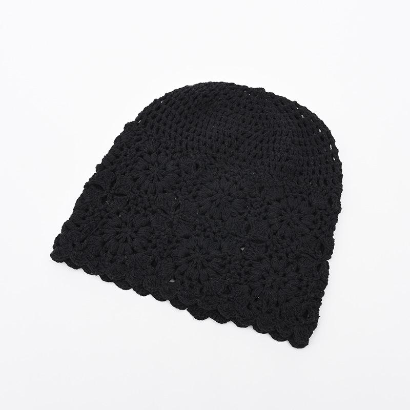 Japan Handmade Crochet Hollow Head for Women Spring Summer Retro Casual Knit Cap Fashion Melon Mesh Hat Pullover Hat Breathable