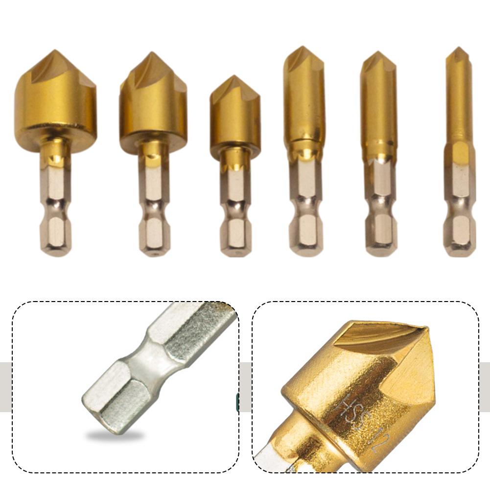 6 шт. 5-канавочный инструмент для снятия фаски 6-19 мм 90-градусный зенковочный сверлильный набор для сверления по дереву, металлу, деревообрабатывающий инструмент, открывалка для отверстий