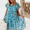 Flowers Print Casual Loose Short Sleeve All-match Women Dress