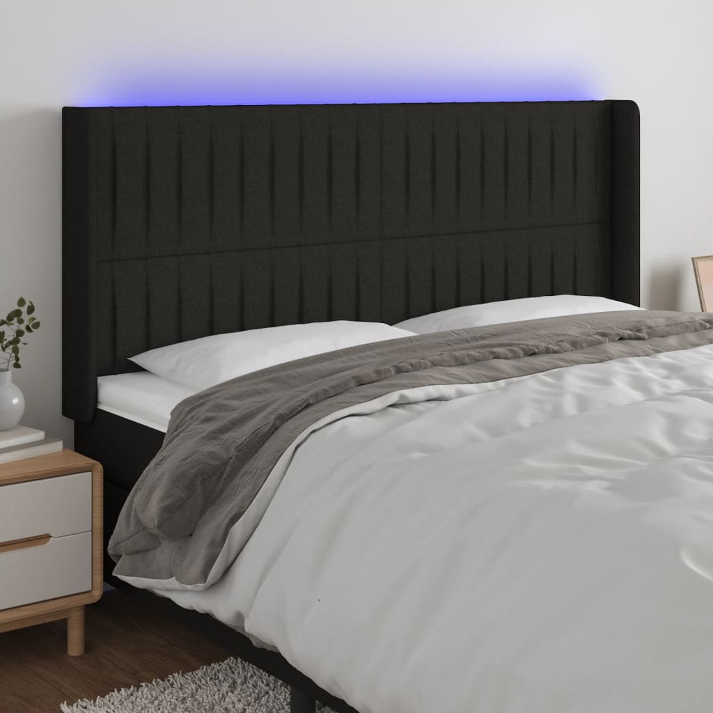 LED Headboard in Black 203 x 16 x 118 128 cm Fabric