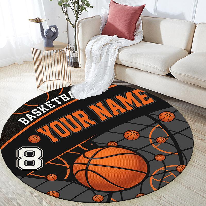Custom Name Ball Game Graphic Round Area Rug,Carpet Rug for Living Room Bedroom Sofa Playroom Decor,Non-slip Floor Mat