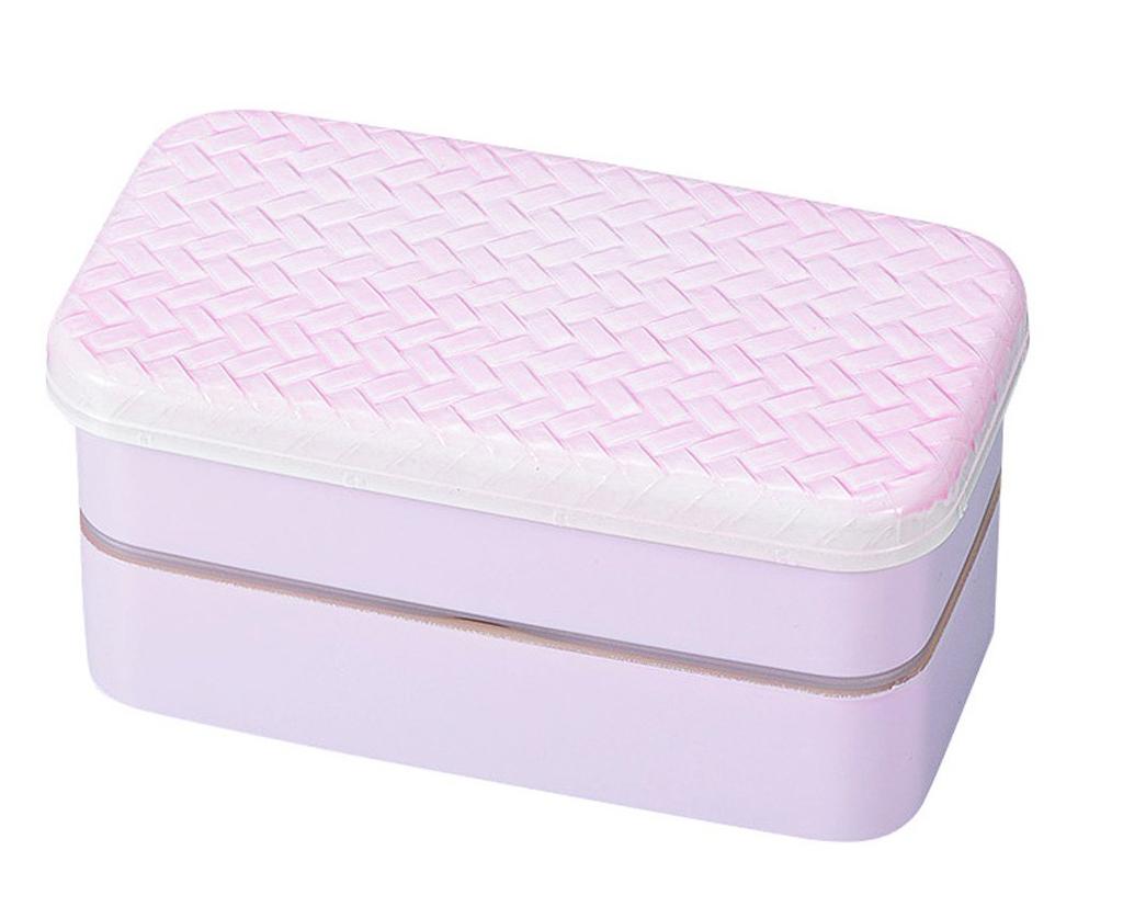 Tatsumiya HAKOYA Made In Japan Ajiro Long Rectangular Lunch NURI AJIRO Light Cherry Blossom Two-Tier Box, 500ml, S,