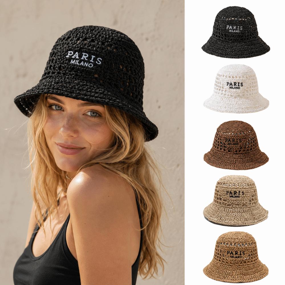 Hollow Crochet Bucket Hat Letter Embroidery Crochet Hat Vintage Fishing Hat For Women