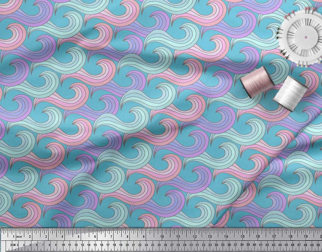 Soimoi Зеленая японская креп-сатиновая ткань с художественными волнами и абстрактным принтом, ткань для творчества по метрам, 42 дюйма