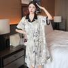 Women's National Style Ink, Butterfly Flower Print, Summer Ice Silk Shirt, Nightdress, Loungewear Can Be Worn Outside