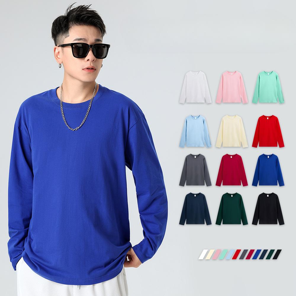 Модная мужская футболка премиум-бренда 220 г, однотонная, с длинным рукавом, свободного кроя, унисекс, роскошная, расслабленного кроя, универсальный базовый слой, худи