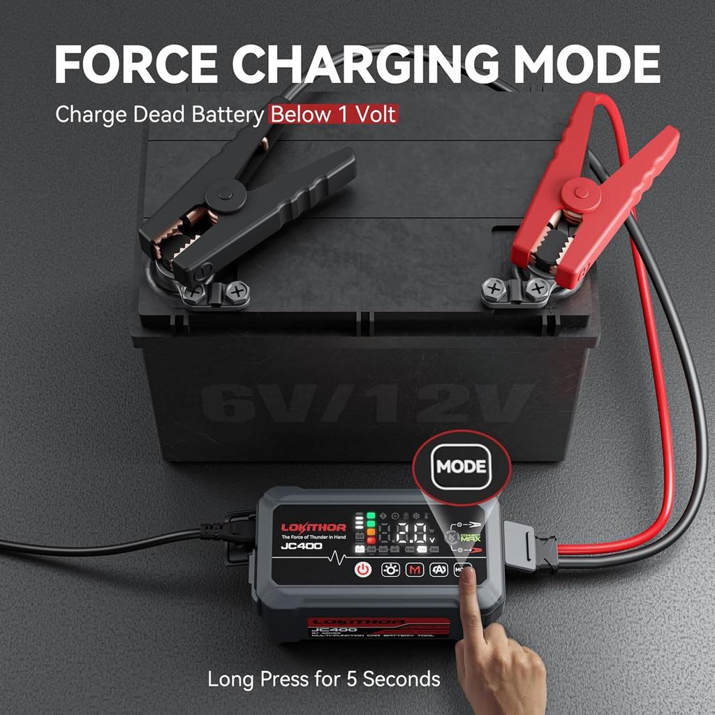 JC400 Пусковое устройство для аккумулятора 9-в-1, 2500А 12В Портативное для автомобилей с бензиновыми двигателями до 8,5 л / дизельными двигателями до 6,5 л